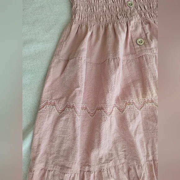 Lapis Sleeveless Boho Blush Pastel Pink Maxi Dress w/Embroidery. Linen Size S - Picture 9 of 11